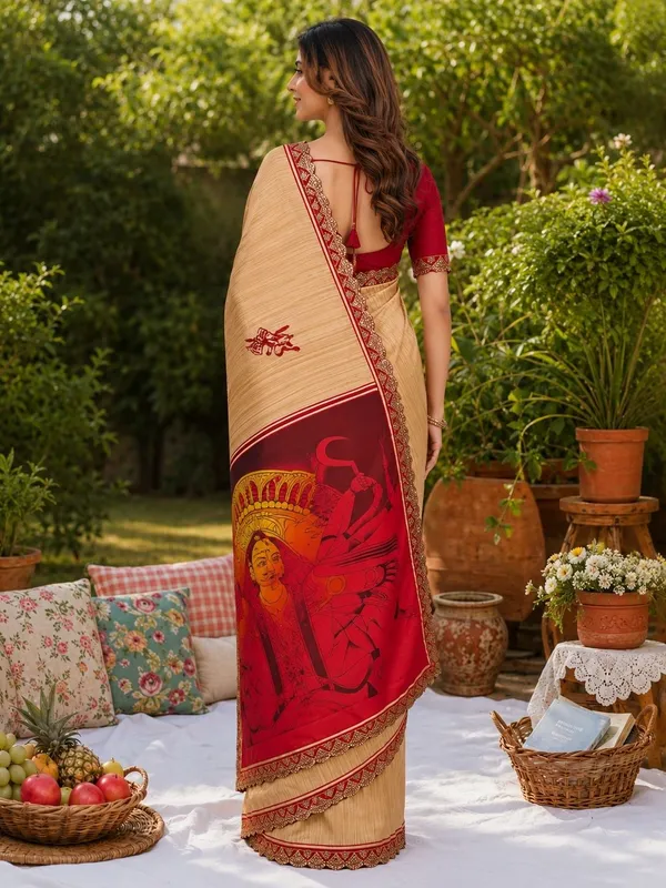 Leelavati_Embellished_Embroidered_Printed_Blocked_Printed_Daily_Wear_Pure_Cotton_Saree_Beige_And_Red