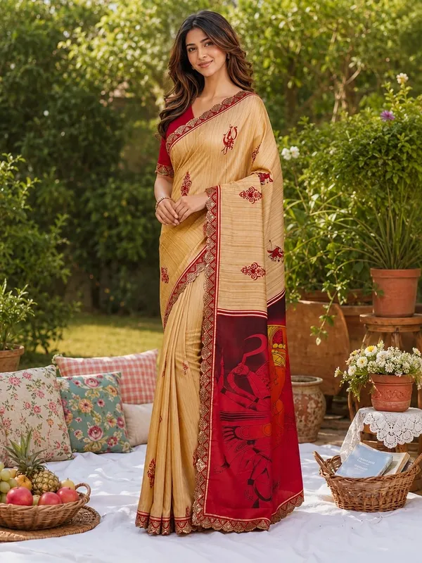 Leelavati_Embellished_Embroidered_Printed_Blocked_Printed_Daily_Wear_Pure_Cotton_Saree_Beige_And_Red