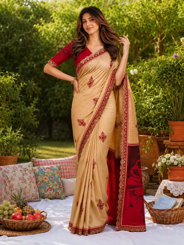Leelavati_Embellished_Embroidered_Printed_Blocked_Printed_Daily_Wear_Pure_Cotton_Saree_Beige_And_Red