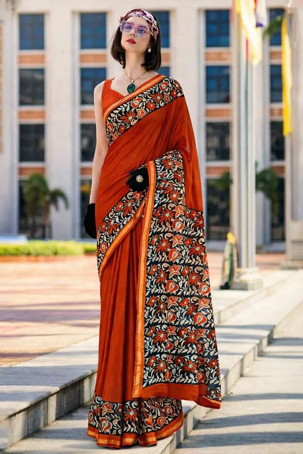 Leelavati_Printed_Floral_Print_Geometric_Print_Blocked_Printed_Woven_Daily_Wear_Pure_Cotton_Saree_Red