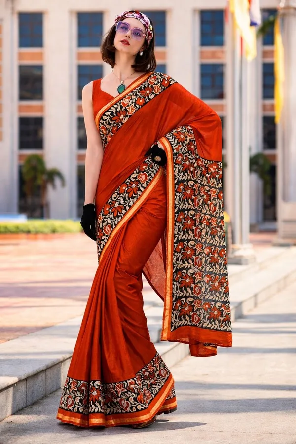 Leelavati_Printed_Floral_Print_Geometric_Print_Blocked_Printed_Woven_Daily_Wear_Pure_Cotton_Saree_Red