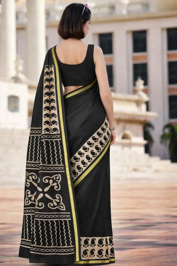 Leelavati_Printed_Floral_Print_Geometric_Print_Blocked_Printed_Woven_Daily_Wear_Pure_Cotton_Saree_Black