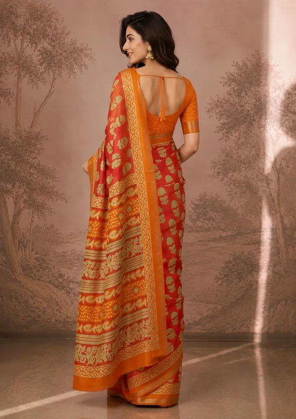 Leelavati_Printed_Floral_Print_Geometric_Print_Blocked_Printed_Woven_Daily_Wear_Pure_Cotton_Saree_Orange
