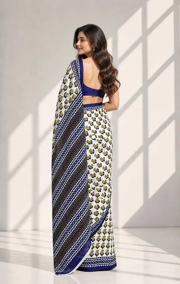 Leelavati_Printed_Floral_Print_Geometric_Print_Blocked_Printed_Woven_Daily_Wear_Pure_Cotton_Saree_Green