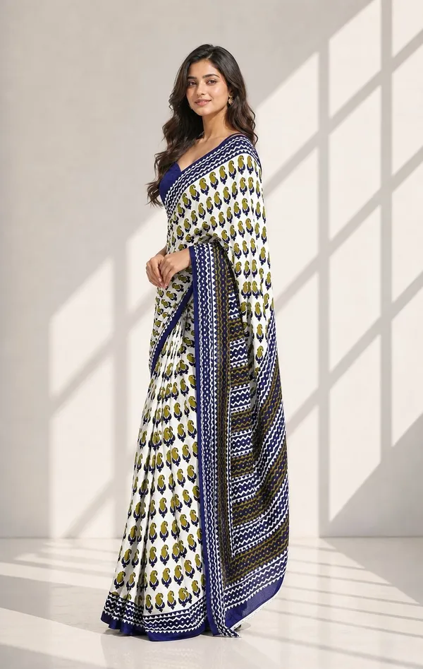 Leelavati_Printed_Floral_Print_Geometric_Print_Blocked_Printed_Woven_Daily_Wear_Pure_Cotton_Saree_Green