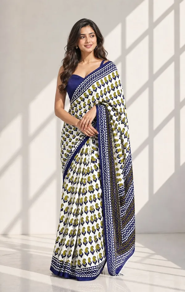 Leelavati_Printed_Floral_Print_Geometric_Print_Blocked_Printed_Woven_Daily_Wear_Pure_Cotton_Saree_Green