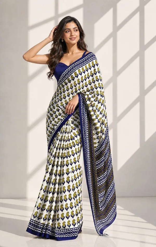 Leelavati_Printed_Floral_Print_Geometric_Print_Blocked_Printed_Woven_Daily_Wear_Pure_Cotton_Saree_Green