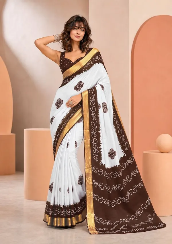 Leelavati_Printed_Blocked_Printed_Woven_Bandhani_Pure_Cotton_Saree_Brown
