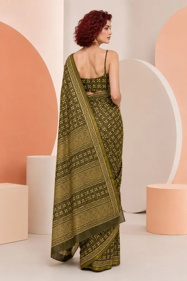 Leelavati_Printed_Floral_Print_Geometric_Print_Blocked_Printed_Woven_Daily_Wear_Pure_Cotton_Saree_Green