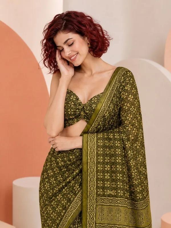 Leelavati_Printed_Floral_Print_Geometric_Print_Blocked_Printed_Woven_Daily_Wear_Pure_Cotton_Saree_Green