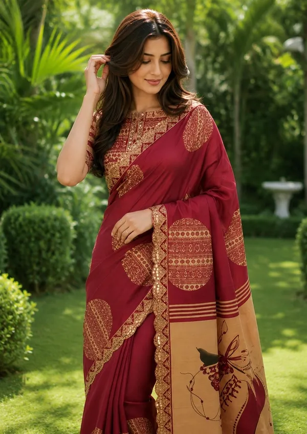 Leelavati_Embellished_Embroidered_Printed_Blocked_Printed_Daily_Wear_Pure_Cotton_Saree_Red