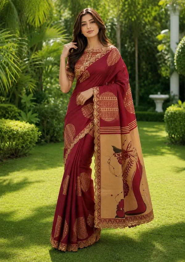 Leelavati_Embellished_Embroidered_Printed_Blocked_Printed_Daily_Wear_Pure_Cotton_Saree_Red