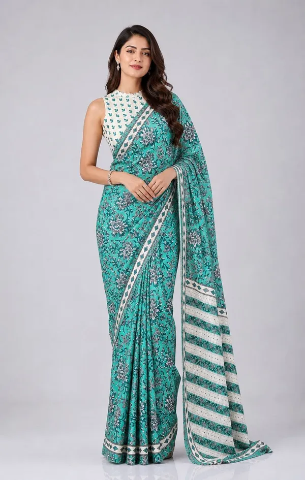 Leelavati_Printed_Floral_Print_Geometric_Print_Blocked_Printed_Woven_Daily_Wear_Pure_Cotton_Saree_Light_Blue