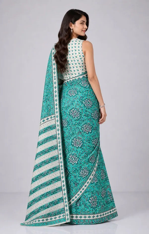 Leelavati_Printed_Floral_Print_Geometric_Print_Blocked_Printed_Woven_Daily_Wear_Pure_Cotton_Saree_Light_Blue