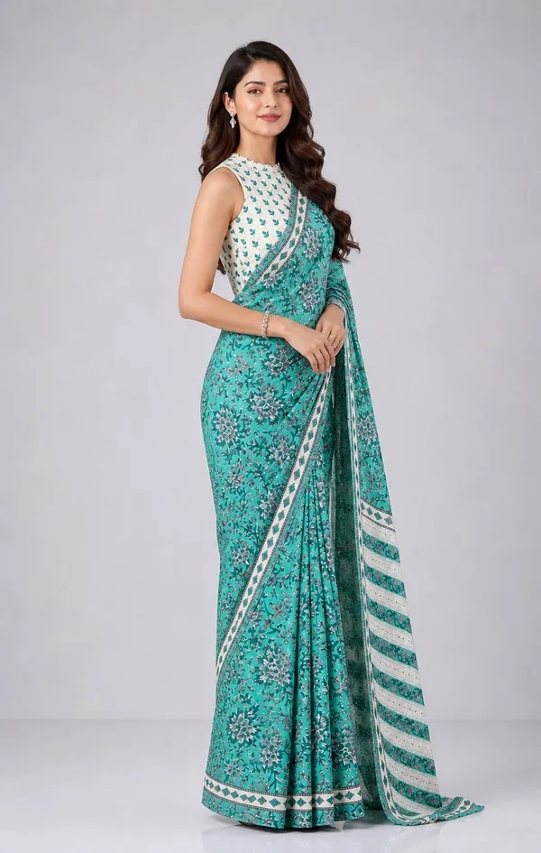Leelavati_Printed_Floral_Print_Geometric_Print_Blocked_Printed_Woven_Daily_Wear_Pure_Cotton_Saree_Light_Blue