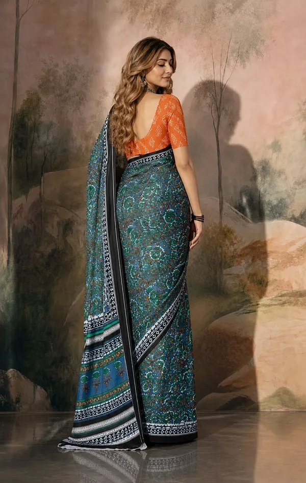 Leelavati_Printed_Floral_Print_Geometric_Print_Blocked_Printed_Woven_Daily_Wear_Pure_Cotton_Saree_Black