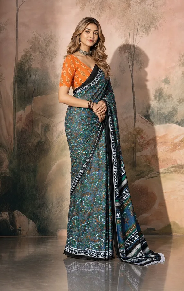 Leelavati_Printed_Floral_Print_Geometric_Print_Blocked_Printed_Woven_Daily_Wear_Pure_Cotton_Saree_Black