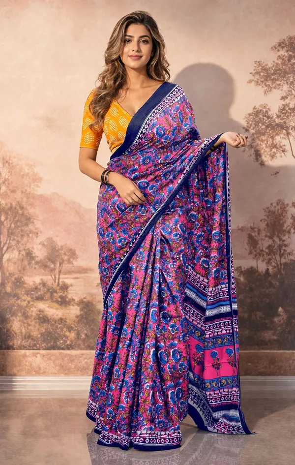 Leelavati_Printed_Floral_Print_Geometric_Print_Blocked_Printed_Woven_Daily_Wear_Pure_Cotton_Saree_Pink