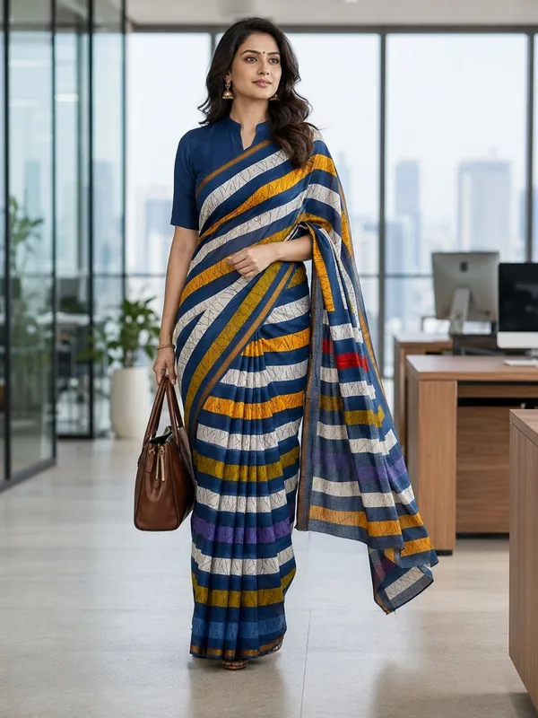 Leelavati_Printed_Floral_Print_Geometric_Print_Blocked_Printed_Woven_Daily_Wear_Pure_Cotton_Saree_Multicolor
