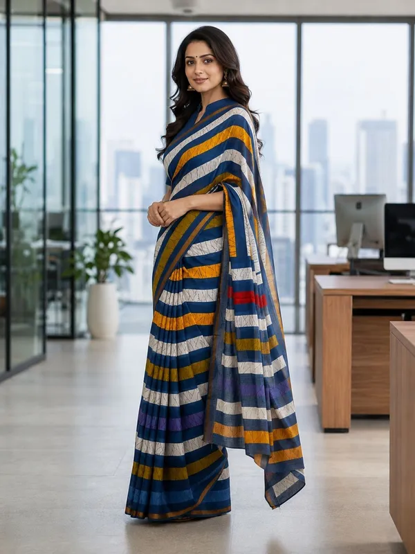 Leelavati_Printed_Floral_Print_Geometric_Print_Blocked_Printed_Woven_Daily_Wear_Pure_Cotton_Saree_Multicolor