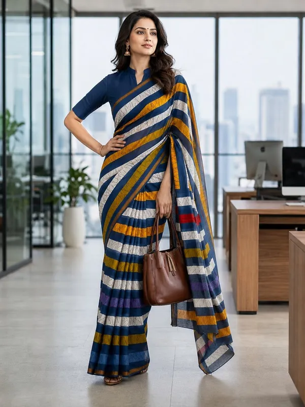 Leelavati_Printed_Floral_Print_Geometric_Print_Blocked_Printed_Woven_Daily_Wear_Pure_Cotton_Saree_Multicolor