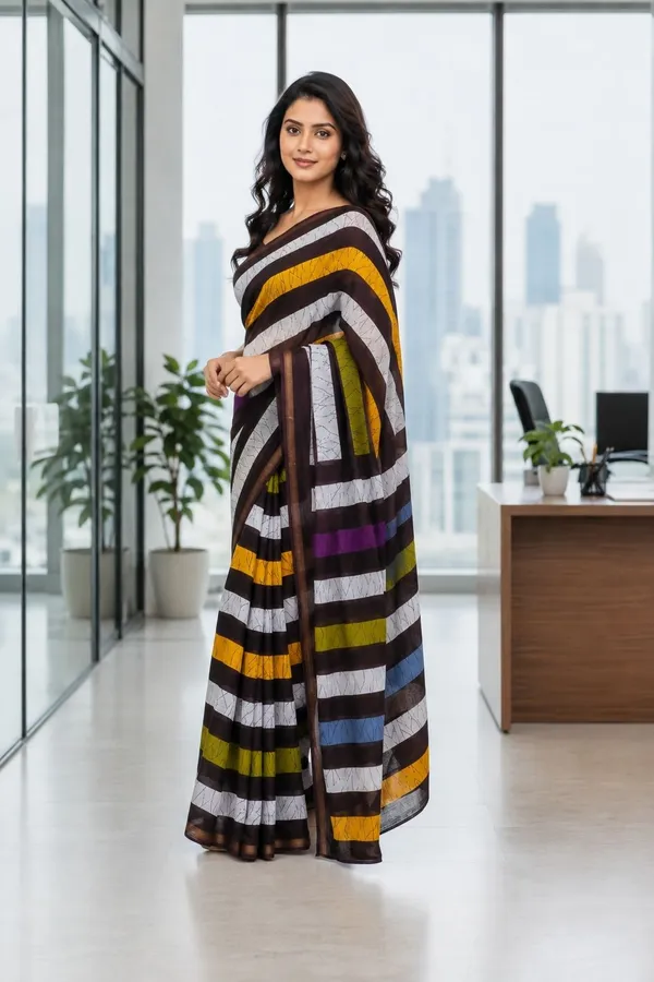 Leelavati_Printed_Floral_Print_Geometric_Print_Blocked_Printed_Woven_Daily_Wear_Pure_Cotton_Saree_Multicolor