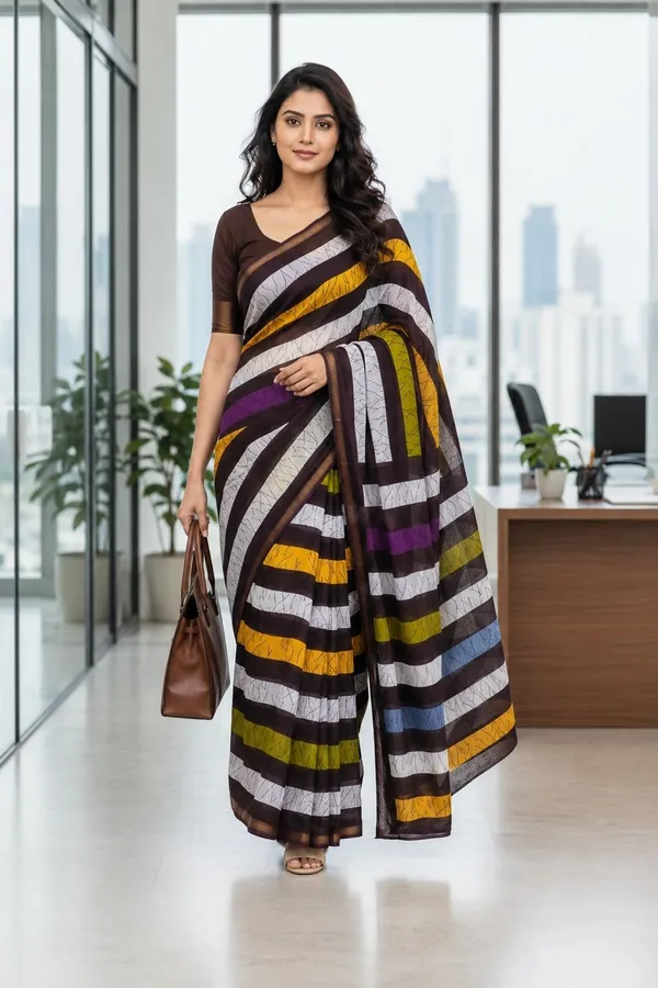 Leelavati_Printed_Floral_Print_Geometric_Print_Blocked_Printed_Woven_Daily_Wear_Pure_Cotton_Saree_Multicolor