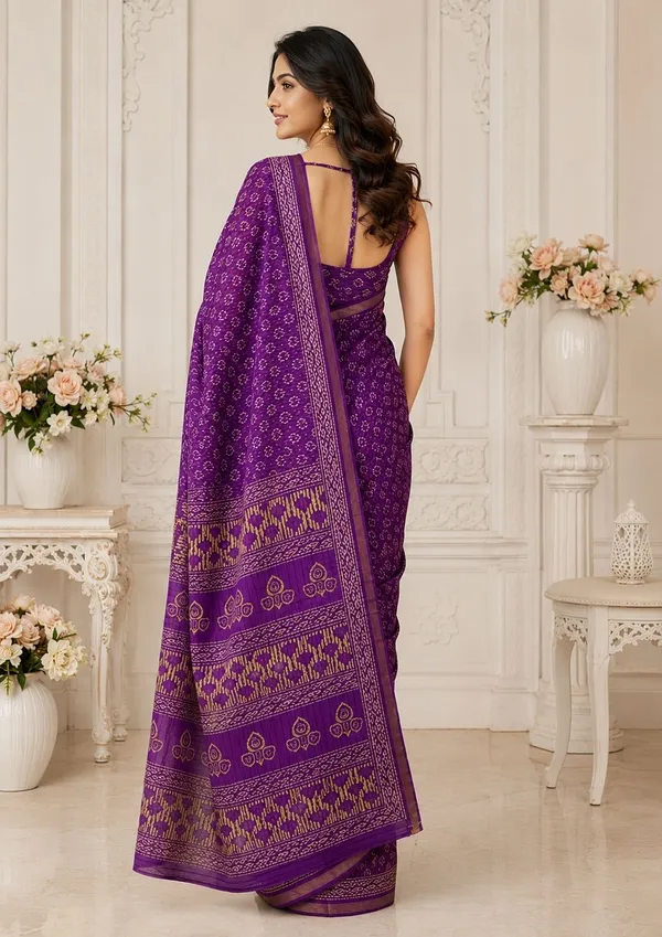 Leelavati_Printed_Floral_Print_Geometric_Print_Blocked_Printed_Woven_Daily_Wear_Pure_Cotton_Saree_Purple