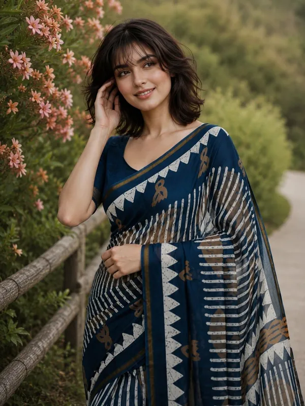 Leelavati_Printed_Floral_Print_Geometric_Print_Blocked_Printed_Woven_Daily_Wear_Pure_Cotton_Saree_Blue
