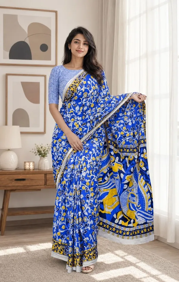 Leelavati_Printed_Floral_Print_Geometric_Print_Blocked_Printed_Woven_Daily_Wear_Pure_Cotton_Saree_Blue
