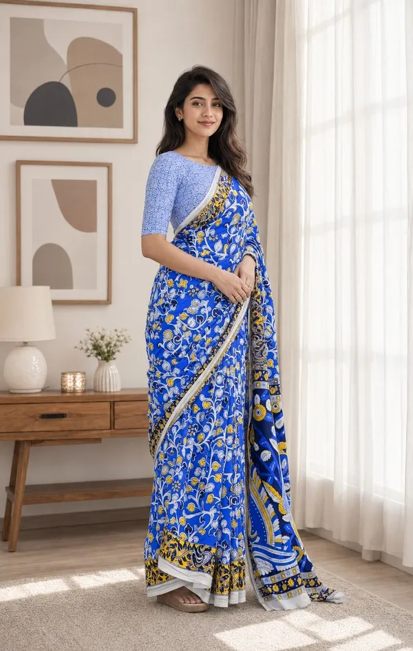 Leelavati_Printed_Floral_Print_Geometric_Print_Blocked_Printed_Woven_Daily_Wear_Pure_Cotton_Saree_Blue