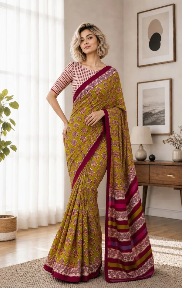 Leelavati_Printed_Floral_Print_Geometric_Print_Blocked_Printed_Woven_Daily_Wear_Pure_Cotton_Saree_Green