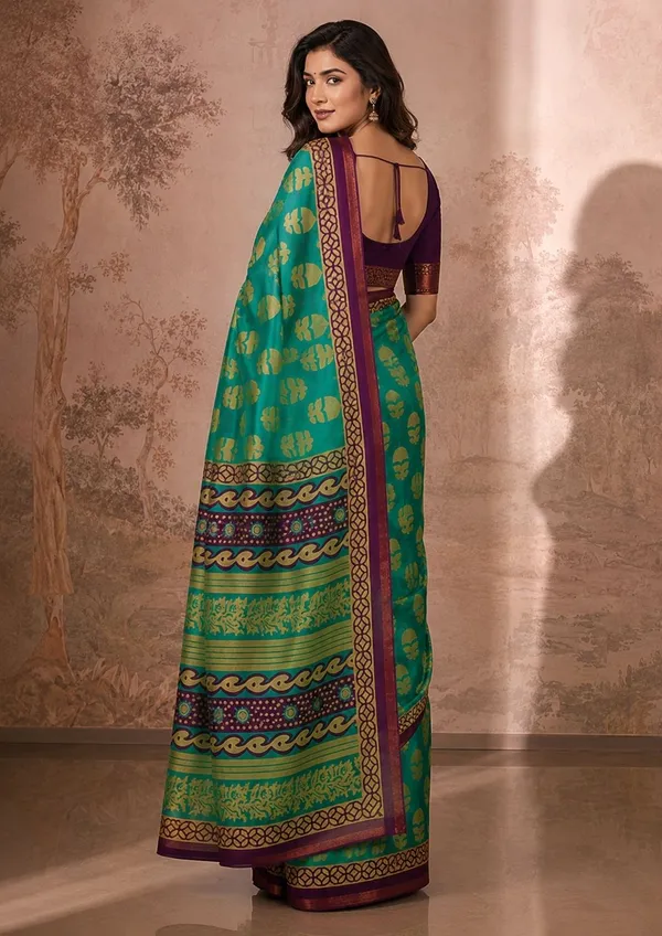Leelavati_Printed_Floral_Print_Geometric_Print_Blocked_Printed_Woven_Daily_Wear_Pure_Cotton_Saree_Green