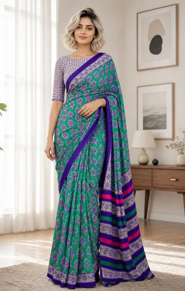 Leelavati_Printed_Floral_Print_Geometric_Print_Blocked_Printed_Woven_Daily_Wear_Pure_Cotton_Saree_Light_Green
