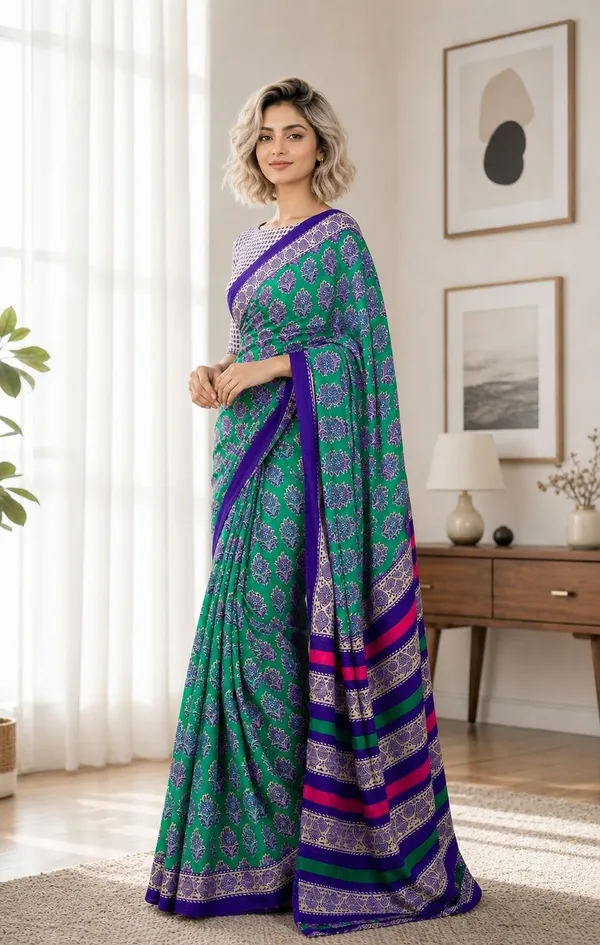 Leelavati_Printed_Floral_Print_Geometric_Print_Blocked_Printed_Woven_Daily_Wear_Pure_Cotton_Saree_Light_Green
