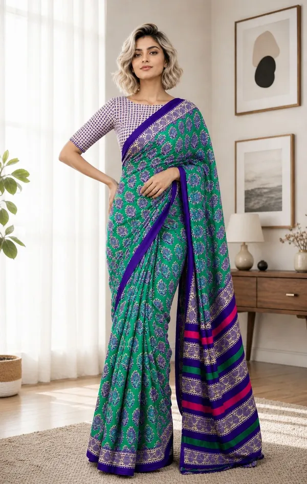 Leelavati_Printed_Floral_Print_Geometric_Print_Blocked_Printed_Woven_Daily_Wear_Pure_Cotton_Saree_Light_Green
