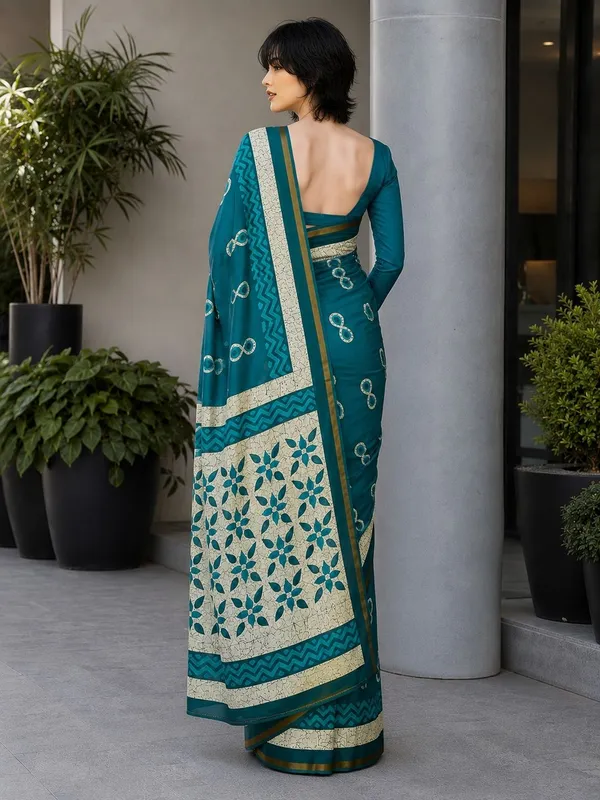 Leelavati_Printed_Floral_Print_Geometric_Print_Blocked_Printed_Woven_Daily_Wear_Pure_Cotton_Saree_Light_Blue