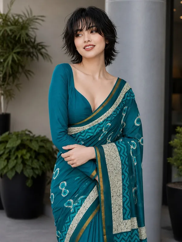 Leelavati_Printed_Floral_Print_Geometric_Print_Blocked_Printed_Woven_Daily_Wear_Pure_Cotton_Saree_Light_Blue