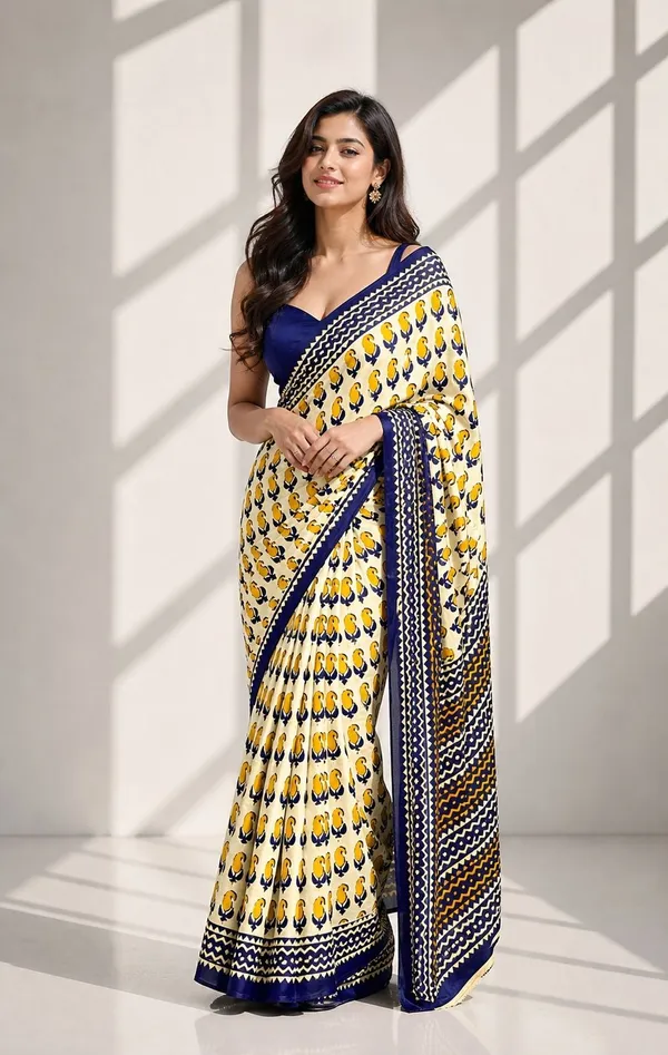 Leelavati_Printed_Floral_Print_Geometric_Print_Blocked_Printed_Woven_Daily_Wear_Pure_Cotton_Saree_Yellow