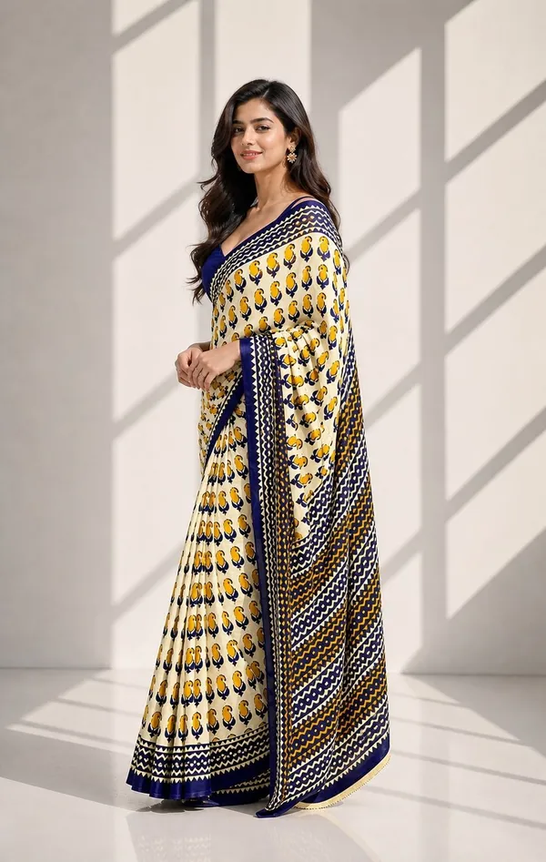 Leelavati_Printed_Floral_Print_Geometric_Print_Blocked_Printed_Woven_Daily_Wear_Pure_Cotton_Saree_Yellow