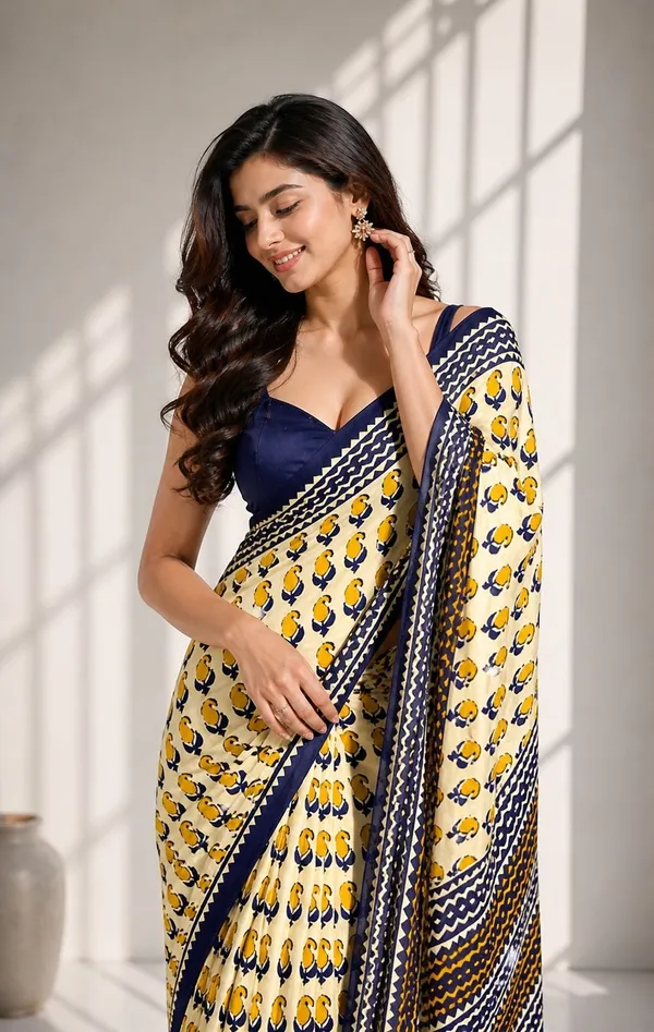 Leelavati_Printed_Floral_Print_Geometric_Print_Blocked_Printed_Woven_Daily_Wear_Pure_Cotton_Saree_Yellow