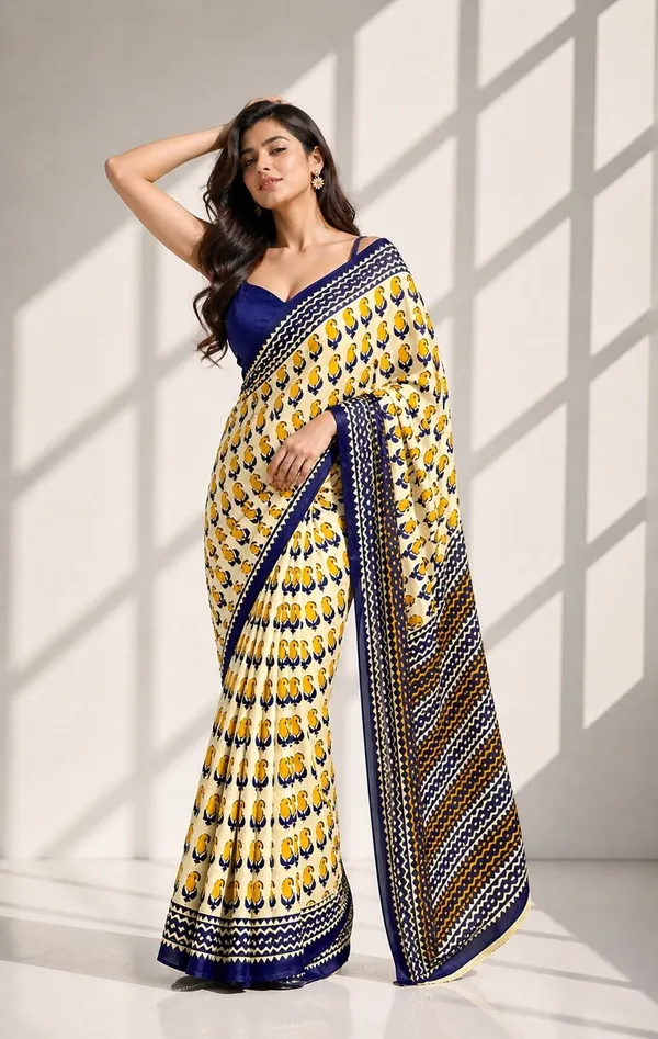 Leelavati_Printed_Floral_Print_Geometric_Print_Blocked_Printed_Woven_Daily_Wear_Pure_Cotton_Saree_Yellow