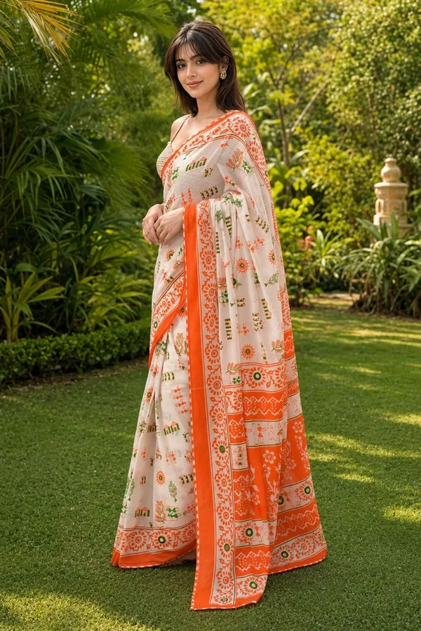 Leelavati_Printed_Floral_Print_Geometric_Print_Blocked_Printed_Woven_Embellished_Daily_Wear_Pure_Cotton_Saree_Multicolor