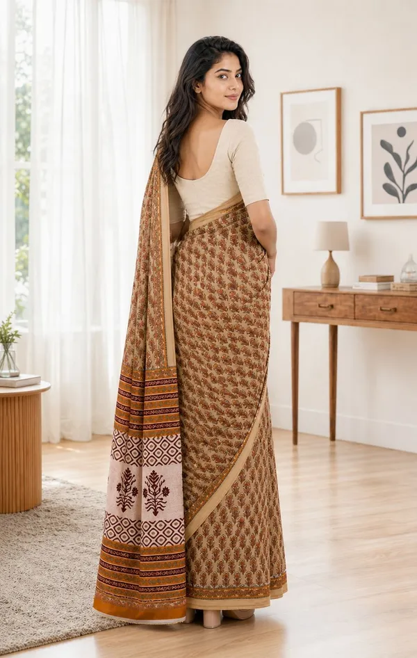 Leelavati_Printed_Floral_Print_Geometric_Print_Blocked_Printed_Woven_Daily_Wear_Pure_Cotton_Saree_Orange
