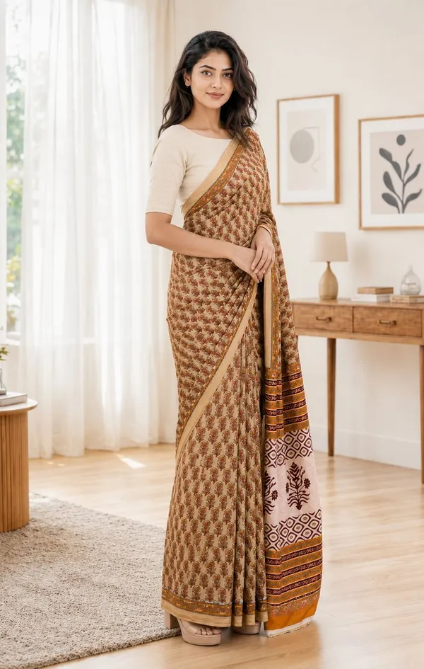 Leelavati_Printed_Floral_Print_Geometric_Print_Blocked_Printed_Woven_Daily_Wear_Pure_Cotton_Saree_Orange