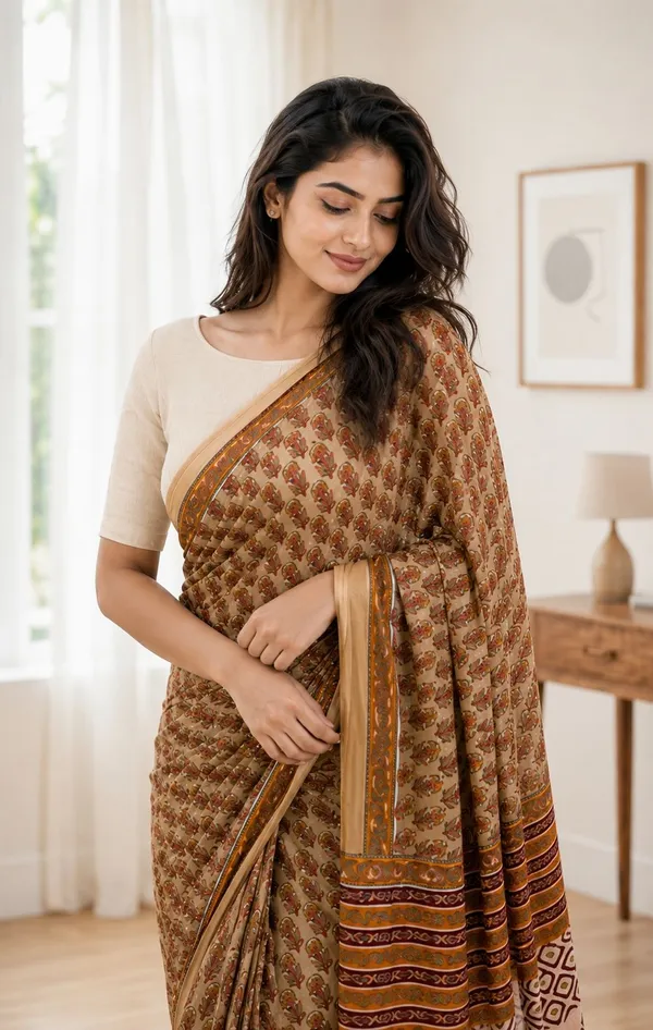 Leelavati_Printed_Floral_Print_Geometric_Print_Blocked_Printed_Woven_Daily_Wear_Pure_Cotton_Saree_Orange