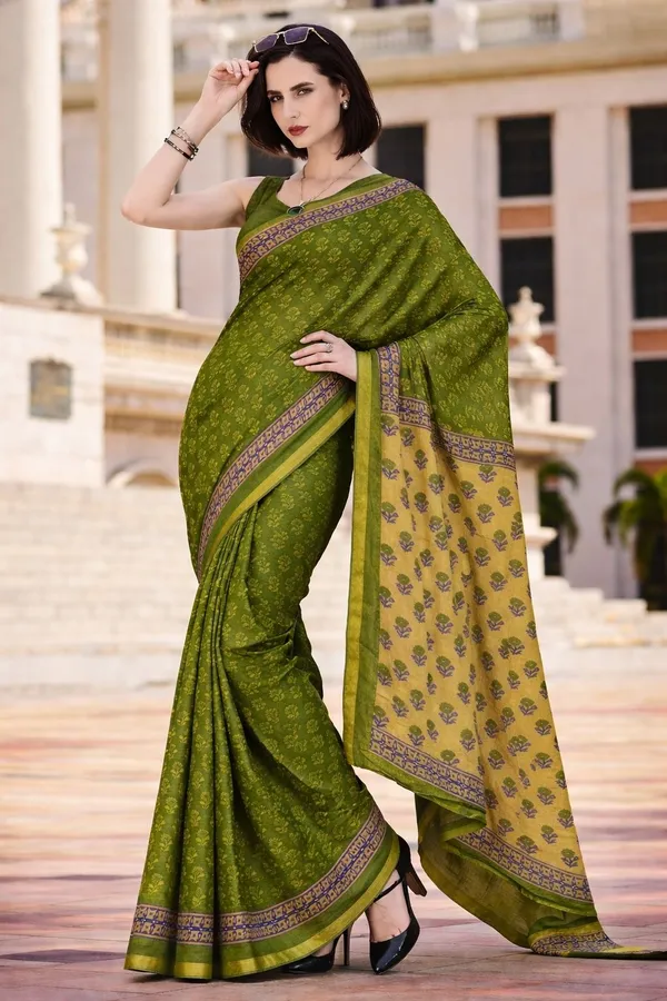 Leelavati_Printed_Floral_Print_Geometric_Print_Blocked_Printed_Woven_Daily_Wear_Pure_Cotton_Saree_Green
