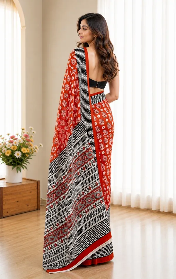 Leelavati_Printed_Floral_Print_Geometric_Print_Blocked_Printed_Woven_Daily_Wear_Pure_Cotton_Saree_Red