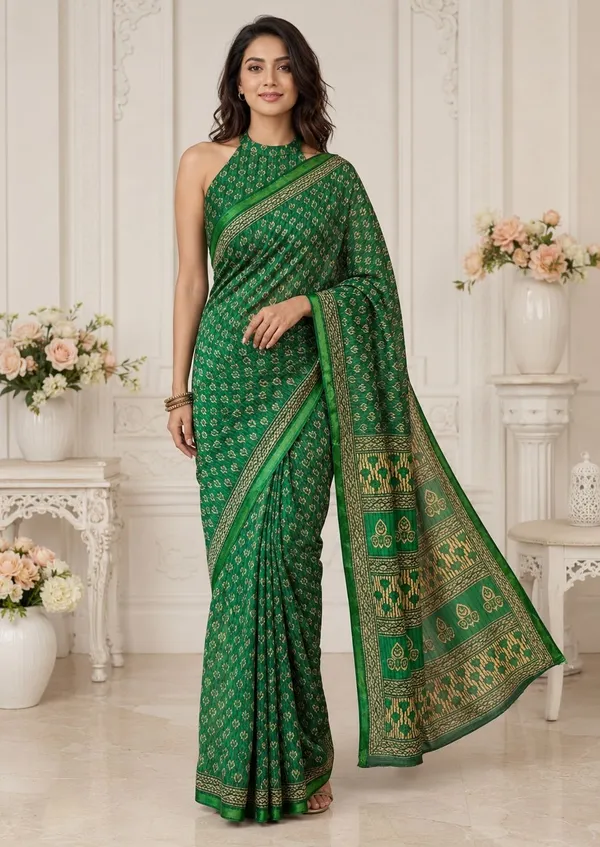 Leelavati_Printed_Floral_Print_Geometric_Print_Blocked_Printed_Woven_Daily_Wear_Pure_Cotton_Saree_Green