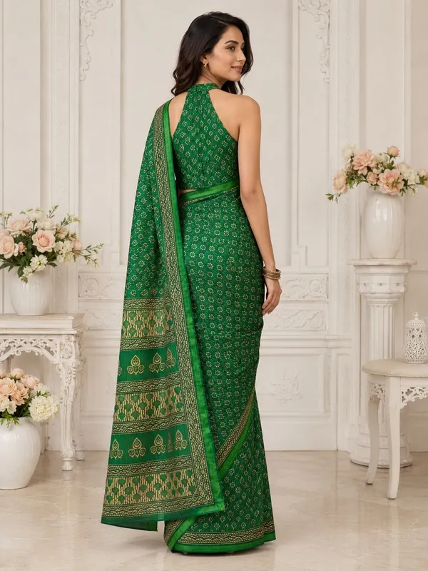 Leelavati_Printed_Floral_Print_Geometric_Print_Blocked_Printed_Woven_Daily_Wear_Pure_Cotton_Saree_Green